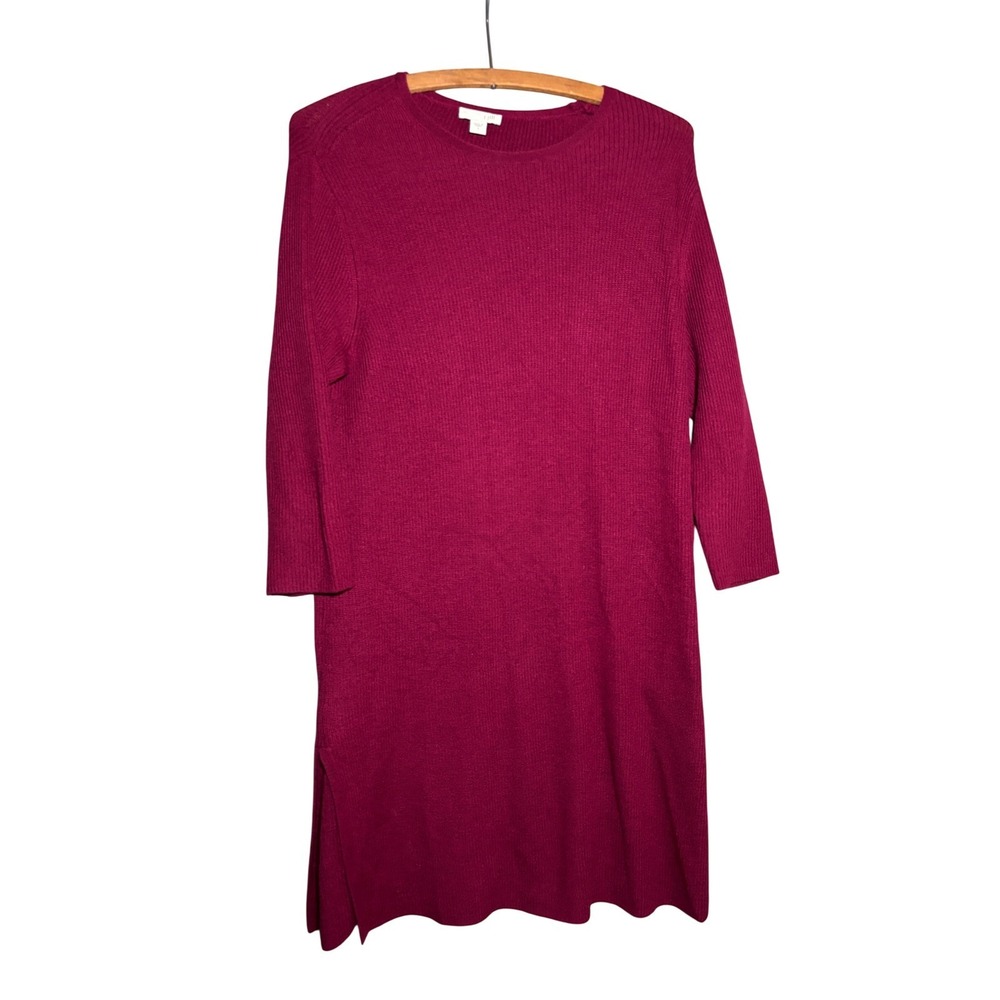 J Jill Ribbed Wool Blend Tunic Sweater Berry Crew Neck Side Slit S Career Office